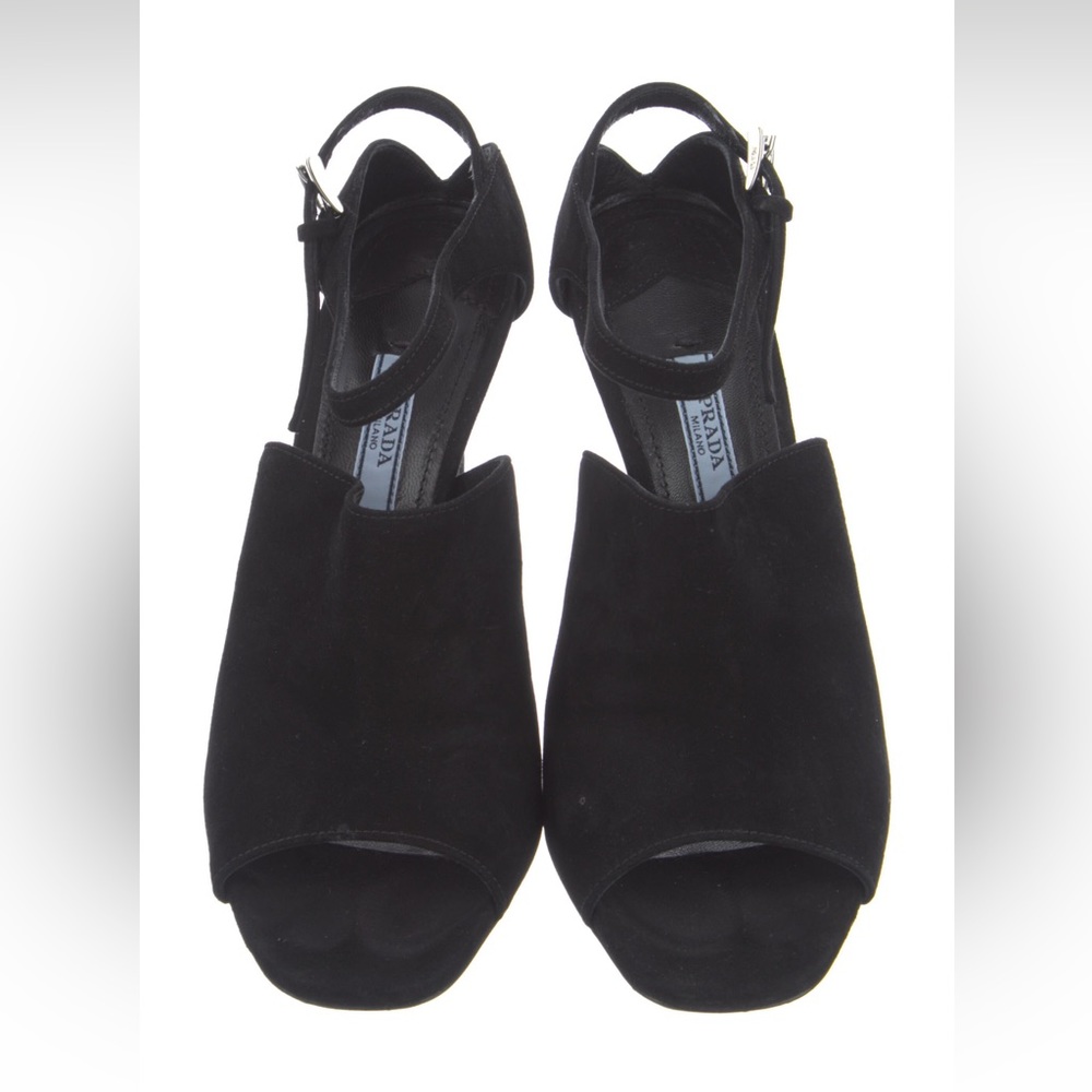 PRADA ankle strap black suede heels sandals with box, bag, and extra tips. - Picture 3 of 11